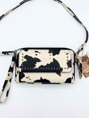 Sam & Hadley Studded Cow Print Wallet On A String Crossbody Bag Wristlet NWT